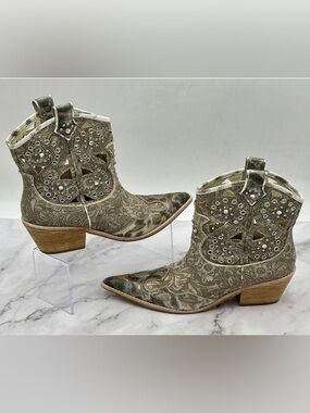 Donald J. Pliner Metallic Taupe Cutout Western Ankle Boots